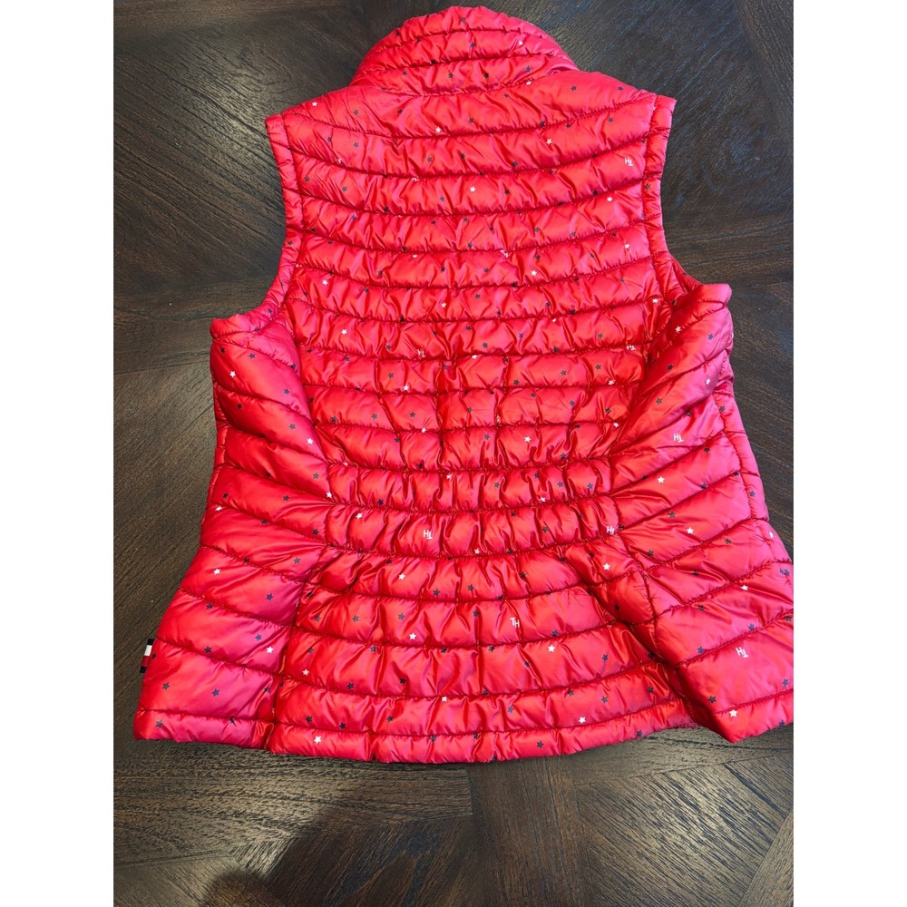 Tommy Hilfiger Womens Red Quilted Puffer Vest Star Print Full Zip Size Large - Picture 2 of 15